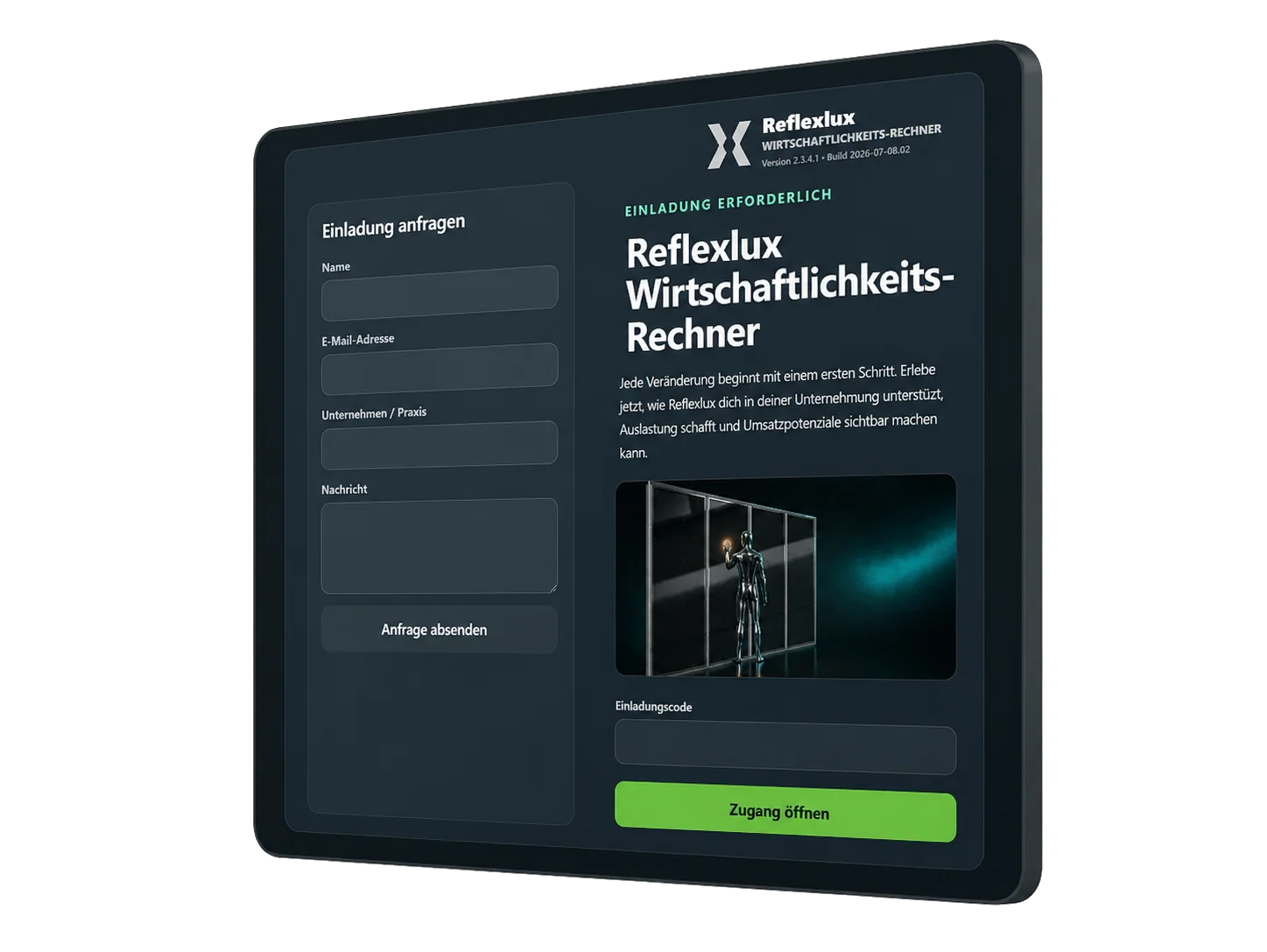 Reflexlux profitability calculator invitation screen