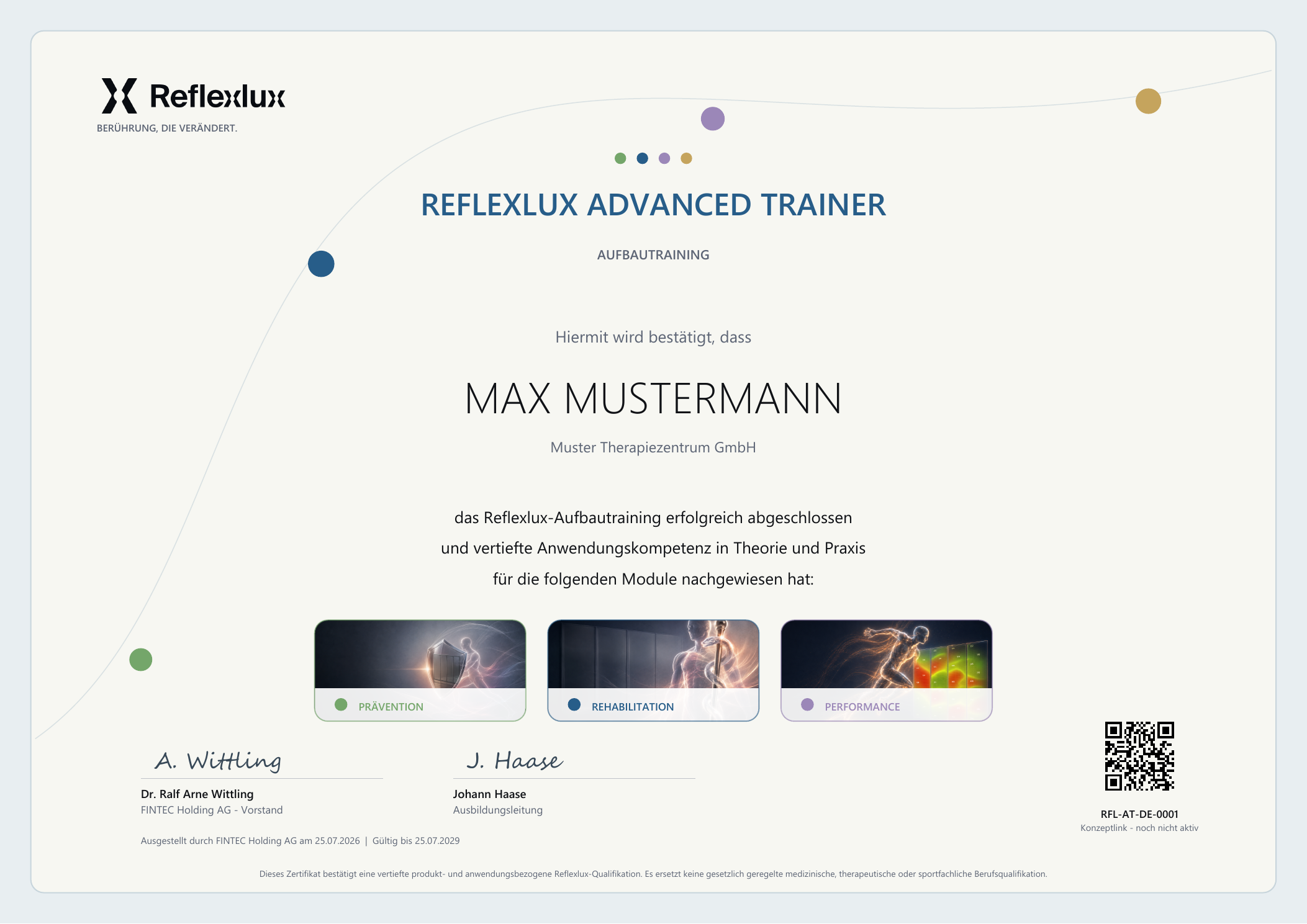 Musterzertifikat Reflexlux Advanced Trainer - Aufbautraining