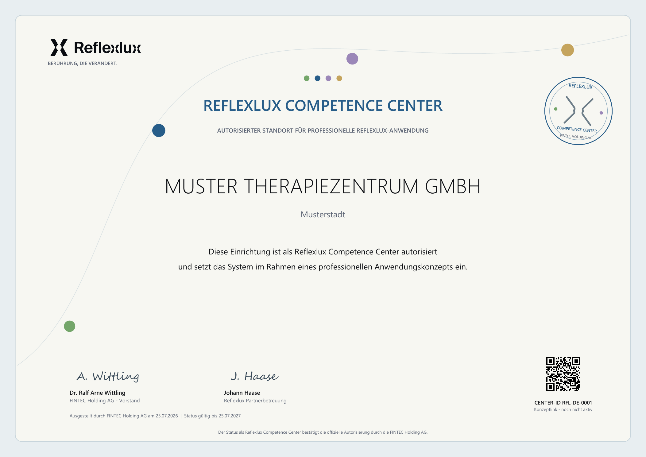 Musterzertifikat Reflexlux Competence Center