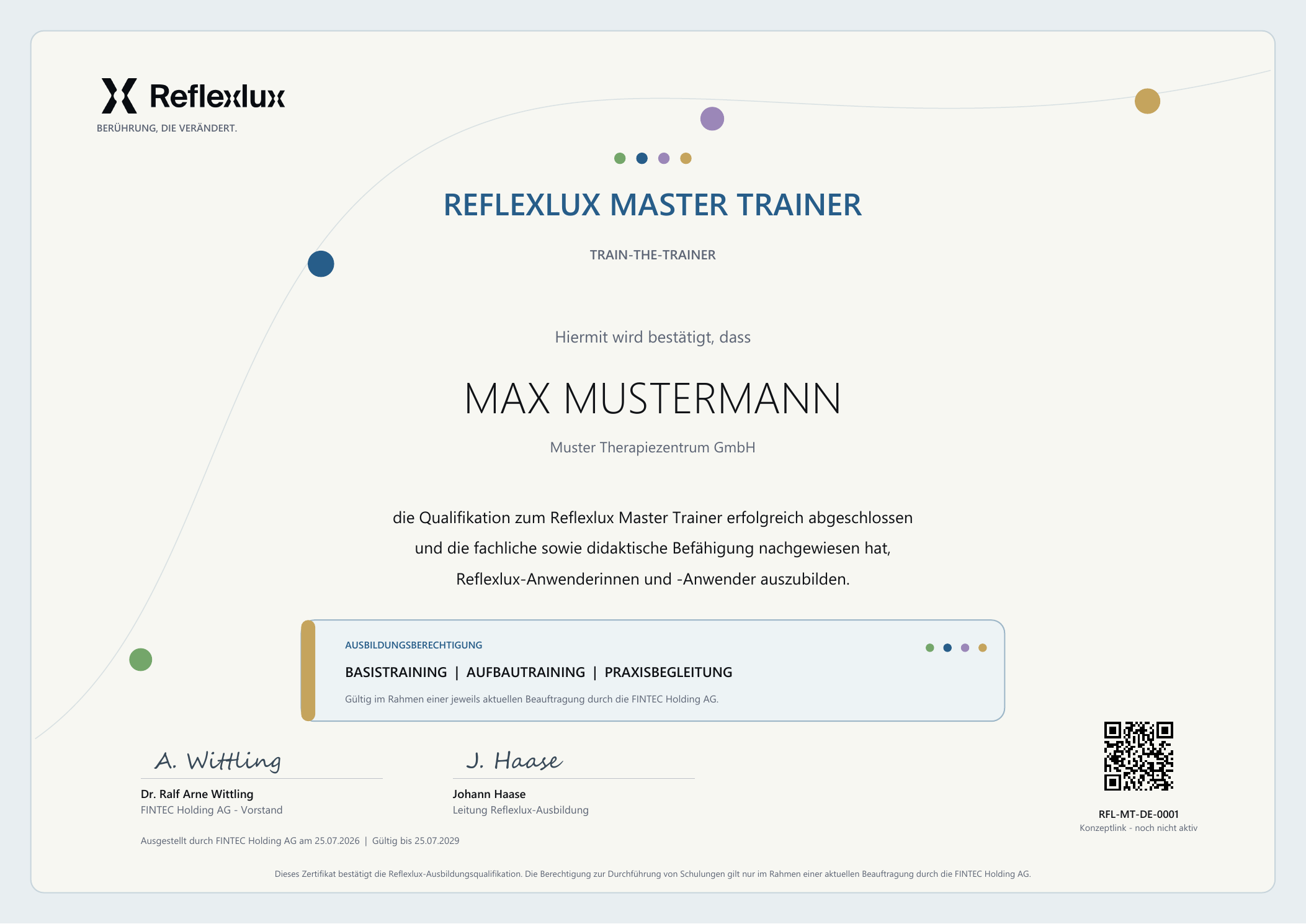 Musterzertifikat Reflexlux Master Trainer - Train-the-Trainer